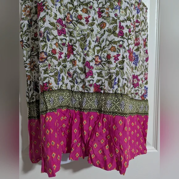 J Jill Medium Sleeveless Floral Print Pleated Blouse Pink Spring Tank Dipped - Picture 3 of 6